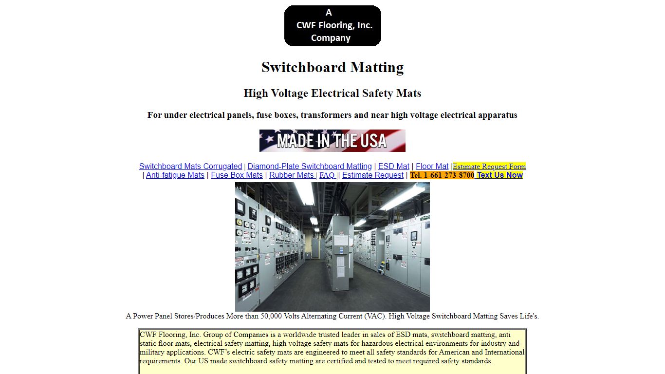 Worldwide Sales in US Made Switchboard Mats, Switchboard Matting ...